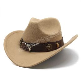 Autumn Winter Women's Men's Wool Hollow Western Cowboy Hat With Fashion Belt Gentleman Lady Jazz Cowgirl Sombrero Cap