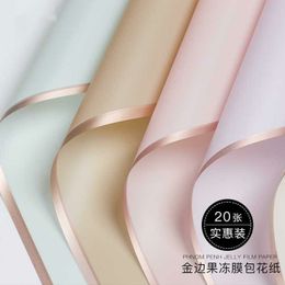 Packaging Paper 20pcs Rose Gold Edge Jelly Film Wrapping Paper Bouquet Packing Material Flower Shop Supplies Diy Flower Bouquet Wrapping Paper 230707