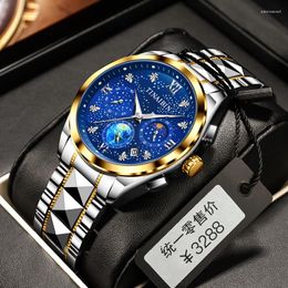 Wristwatches Fashion Sky Blue Stainless Steel Watch For Men Waterproof Quartz Business Selling Product 2023