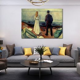 Abstract Figurative Canvas Art Two People. The Lonely Edvard Munch Painting Hand Painted Modern Wall Decor