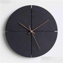 Wall Clocks Wooden Clock With Walnut Hands Silent Quartz Round / Square Decorative For Living Room Home Office Black H1230 Drop Deli Dh0Qj