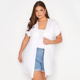 Sweaters Plus Size Short Sleeve Summer Casual Cardigan Women Sides Slits Loose Oversize White Kimono Plus Size Clothing for Women 7xl 8xl