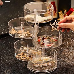 Jewelry Pouches Rotating Storage Box Round Multi-Layer Bracelet Earring Necklace Organizer Boxes Display Case Rack With Cover