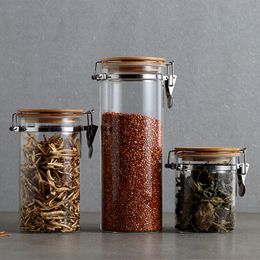 Stainless steel buckle glass jar Kitchen storage jar Household glass sealed jar Miscellaneous grain tea storage jar