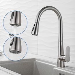 Kitchen Faucets Brushed Nickel Single Handle Pull Out Tap Hole Swivel 360 Degree Water Mixer