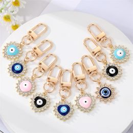 Creative Diamond Set Blue Evil Eye Keychain Pendant Love Alloy Sun Car Bag Devil's Eye Keychains Jewellery Gift In Bulk