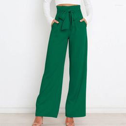 Women's Pants Slim Commuting Style Women Wide Leg Bow Tie Solid Color Mop Trousers Ladies Fashionable Drape Design Suit Female