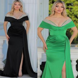 2023 Aso Ebi Crystals Mermaid Prom Dress Satin Sexy Evening Formal Party Second Reception Birthday Engagement Gowns Dresses Robe De Soiree ZJ703