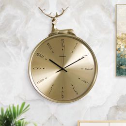 Wall Clocks Living Room Clock Decoration Quartz Luxury Home Number Gold Needles Round Silent Modern Design Saat Decor