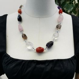 Choker Lii Ji Real Stone Mutil Colour Necklace Quartzs Rose Smoky Women 63cm Stock Sale Jewellery