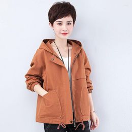 Women's Jackets 2023 Fashion Middle Aged Coat Autumn And Spring Hooded Outerwear Zipper Jacket Mother Dress B139