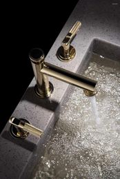 Bathroom Sink Faucets Simple Luxury Gold Plated Faucet 5 Colours Two Handles Three Holes Mixer Basin Cold And Water