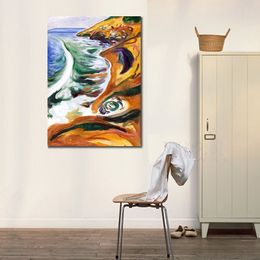 Landscape Art Canvas Reproduction Waves Breaking on The Rocks Edvard Munch Painting Handcrafted Modern Decor