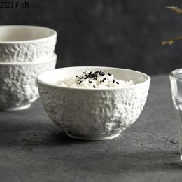 Bowls 4.5 Inch Rock Grain Rice Bowl Creative White Ceramic Restaurant Salad Lamian Noodles Household Kitchen Tableware