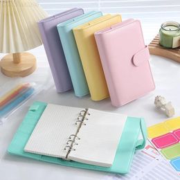 Notebook A7 Macaron 6 Ring Binder PU Clip-on Leather Loose Leaf Cover Journal Kawaii Stationery