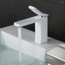 Bathroom Sink Faucets Solid Brass Model Square White Basin Mixer Faucet Water Tap And Cold