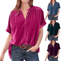 Women's Blouses Short Sleeved Solid Colour Casual Crew Neck Shirts Art 3d Digital Print Button Harjauku Camisa