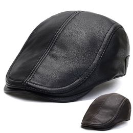 Leather Ivy Caps Newsboy Hat Beret Hat Men Adjustable PU Leather Ivy Cap Newsboy Hat Fishing Hat Flat Golf Driving Hat