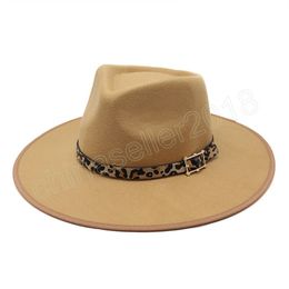 New Wool Felt Hat With Leopard Band Wide Brim Fedora Hat For Man Women Autumn Winter Panama Jazz Cap