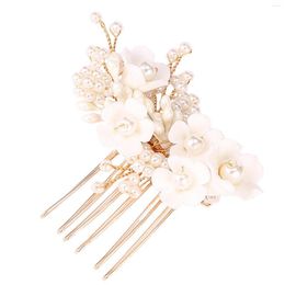 Headpieces Wedding Ceramic Flowers Hair Comb Female Sweet Pearls Strong Hold Gold Piece For Woman Decorative Ornaments