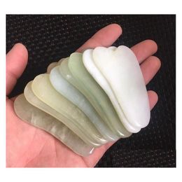 Massage Stones Rocks Wholesale 300Pcs Natural Jade Gua Sha Skin Facial Care Treatment Mas Scra Tool Spa Salon Supplier Beauty Heal Dhnfc