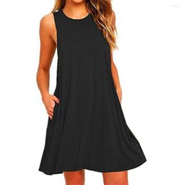 Casual Dresses Women Black Blue Summer Dress Polyester Short Sleeve O-Neck Tops Loose Female Street White Vestidos