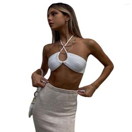 Women's Tanks 2023 Y2K Sexy Backless Crop Tops Knitted Halter Neck Tie Up Sleeveless Camisole Summer Holiday Party Tube Top Clubwear