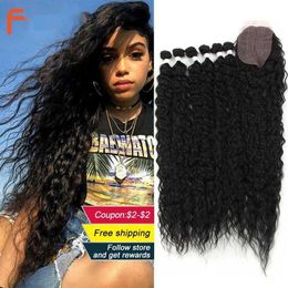 Synthetic Wigs Afro Kinky Curly Hair with Closure for Black Women Soft Long 30inch Ombre Golden Synthetic Heat Resistant 230227