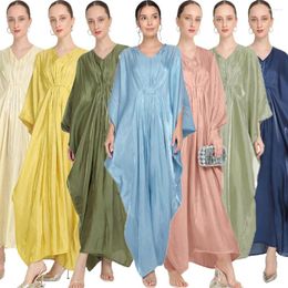 Ethnic Clothing Dubai Abaya Satin Solid Color Islam Prayer Clothes Bat Wing Sleeves Women's Long Dress Turkish Kaftan Muslim Robe Eid