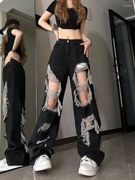 Women's Jeans Beggar's Torn Summer Straight Leg Wide Mop Pants Loose Fitting