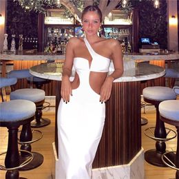 Basic Casual Dresses Cut Out Maxi Dress White Off Shoulder Summer Club Outfits Party Bodycon Black Strapless Long Women Vestido 230707