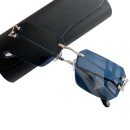 2023luxury concise business cutting rimless sunglasses men uv400 unisex lightweight puretitanium big square gradient lens for goggles 5618140 fullset case0383s