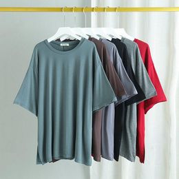 Women's T Shirts Summer Loose And Bulky Version Solid Colour T-shirt Short Bat Sleeve Round Neck Medium Length Modal Base Tshirt Women