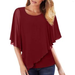 Women's Blouses 2023 Summer Women Blouse Elegant Chiffon Loose Shirt Tops O-Neck Flowing Shawl Double Layer Casual Shirts Blusas