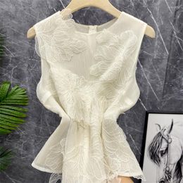 Women's Blouses Blusas Mujer 3D Lace Embroidered Tank Top Flower Shirts Femme Camisas Zipper Vest 2023 For Women Korean Clothes