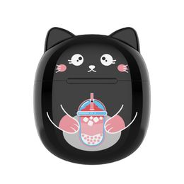 t18a wireless Bluetooth headset cute cat two ear music earplug earpiece with charging case girls headphone suit for smartphone cellphone