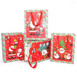 Gift Wrap Merry Christmas Bag Paper With Handle Favors Packaging Glitter Powder Tree Santa Claus Box Decor 8Pcs/set