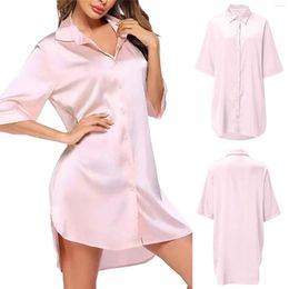 Women's Sleepwear Silk With Button Up 3/4 Sleeve V Neck Solid Colour Womens Sheep Shirt Sleep