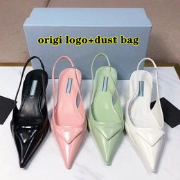 Women Sandals Designer High Heels Pointed Shoes White Black Leather Luxury P Triangle Logo 35mm 75mm Thin Heels Women Brand Pumps with Dust Bag 35-40