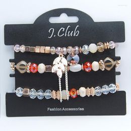 Charm Bracelets 3PCS/Set Fashion Crystal Beads & Bangles For Women Rose Gold Color Leaf Cham Bracelet Femme Wedding Party Jewelry Gift