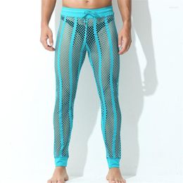 Men's Sleepwear Men Sleep Bottoms Summer Casual Trousers Breathable Toe Tether Pajamas Wide Belt Openwork Mesh Striped Sexy