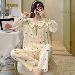 Women's Sleepwear Doll Collar Sweet Pyjamas For Women Spring Autumn Home Suit Casual Cotton Rayon Female Long Sleeve Trousers Set