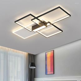 Ceiling Lights Modern Minimalism Led Dimmable Rectangle Frame Chandelier Living Room Mounted Lamp Indoor Lighting