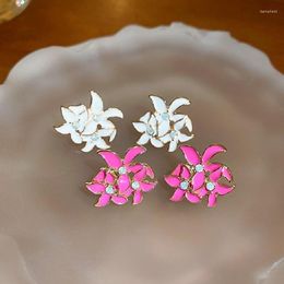 Stud Earrings Lovelink Exquisite Metal Style Irregular Flower For Women Sweet Rose Red Floral Zircon Earring Girls Fashion Jewelry