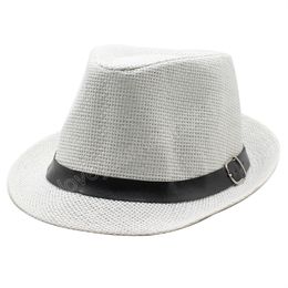 Fashion Summer Casual Unisex Beach Trilby Large Brim Jazz Sun Hat Paper Straw Women Men Cap With Black Leather Belt