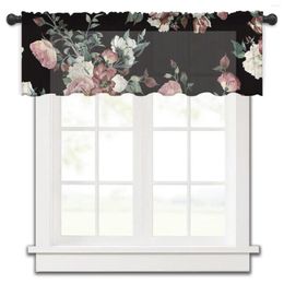 Curtain Flower Black Art Tulle Kitchen Small Window Valance Sheer Short Bedroom Living Room Home Decor Voile Drapes