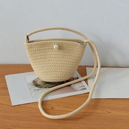 Evening Bags Women Small Bucket Crossbody Straw Woven Purses And Handbags Ladies Beach Holiday Lace Shoulder Bag