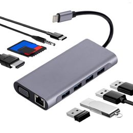 Tip C Hub 11 in 1 HD VGA 4K Desteklenen 5Gbps 87W PD Şarj 100Mbps RJ45 USB 3.0 Dizüstü bilgisayar için yerleştirme istasyonu