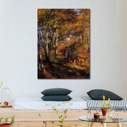 Walking His Dogs in The Forest Handmade Pierre Auguste Renoir Painting Landscape Impressionist Canvas Art for Entryway Decor