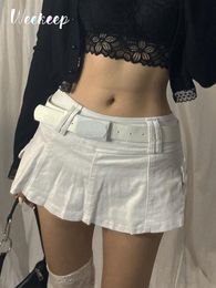 Skirts Weekeep Goth Denim Cargo Skirts With Shorts Streetwear Women Fashion Summer Low Rise A-Line Pleated Skirts Y2k Aesthetic Outfits 230707